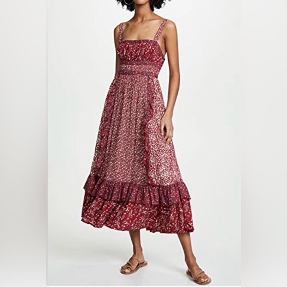 Free People Yessica Summer Dress Sz 2. Color Red Floral Patchwork. NWOT